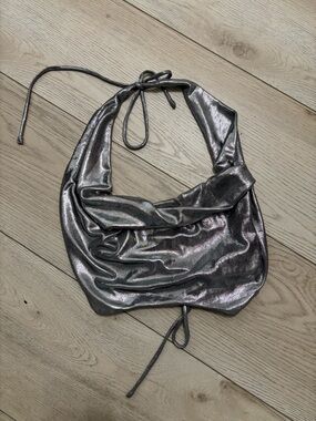 Metallic Silver Halter Top